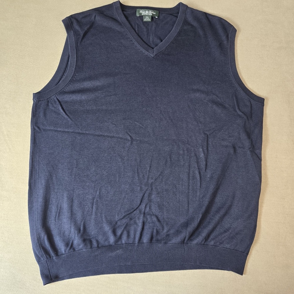 Brooks Brothers Country Club Mens XXL Navy Blue Silk Cotton V-Neck Sweater Vest